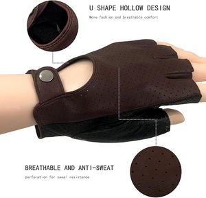 Gants de conduite en cuir véritable sans doigts pour hommes, gants de moto respirants perforés, vente en gros - Product Image 4