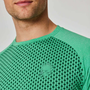 T-shirt vert à manches courtes et col rond pour homme avec motif géométrique, respirant, tricoté, coupe sportive, longueur standard, impression par sublimation - Product Image 2