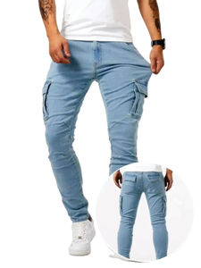 Pantalon cargo unisexe en jean 100% coton, coupe classique, léger, à carreaux, multi-poches, éco-responsable, style décontracté chic, extensible à mi-gradé, nouveau - Product Image 2