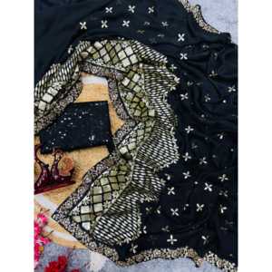 Saree de mariage de créateur avec broderie élégante Zari et feuille d'aluminium - Product Image 4