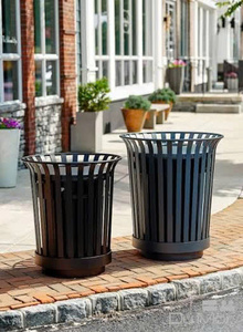 Contenedor de Basura Cilíndrico Resistente para Exteriores, Sin Tapa, Negro, de Acero Ranurado, OEM ODM - Product Image 5