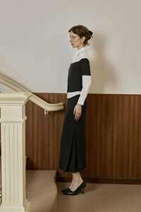 Ensemble chemise kaki élégante et jupe superposée noire et blanche pour femme de bureau, modèle MARINA KS49, vente en gros, fourni par Vietnam Fashion Supply - Product Image 4