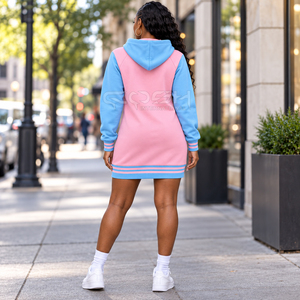 Robe sweat à capuche Cosh International Sorority Sisterhood rose et bleue à blocs de couleur avec poches, manches longues, pour l'automne - Product Image 5