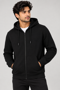 Sweat-shirt à capuche zippé noir pour homme, coupe classique, en polaire, décontracté, pour l'automne - Product Image 2