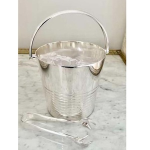 Bac à glace isotherme en acier inoxydable plaqué argent, style élégant, pour boissons froides et vin, idéal pour les fêtes, pinces incluses - Product Image 1