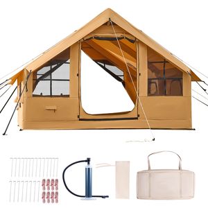 Tenda Gonfiabile di Lusso per Glamping da 5-8 Persone, Facile da Montare con Pompa Manuale, 2 Lucernari, Tettoia e Pali ad Aria in Materiale Rinforzato - Product Image 1