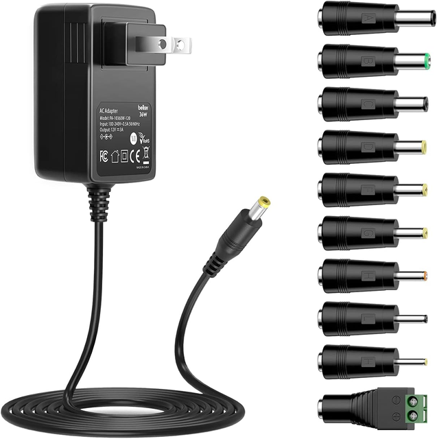 12V 3A AC DC Adapter 36W Power Supply with 10 Tips for Household Electronics LED Strip Light CCTV Security Camera Router Speaker