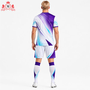 Ensemble maillot et short de football personnalisé violet et blanc par sublimation, en polyester respirant, uniforme de football pour adulte, détection par aiguille - Product Image 2