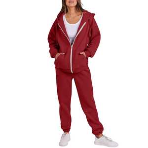 Conjunto Deportivo de Dos Piezas para Mujer, Diseño Moderno, Pantalones Anchos y Sudadera con Capucha, Estampado Sólido - Product Image 1