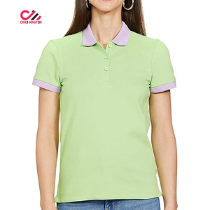 Polo à manches courtes pour femme, couleur unie, tricoté, style décontracté avec bordure et col à carreaux à l'intérieur - Product Image 1
