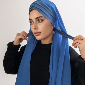 Hijabs Turban en Chiffon Respirant et Doux pour l'Été avec Bonnet Couleur Unie à Nouer Pratique Foulard Ethnique pour Femmes Musulmanes - Product Image 6