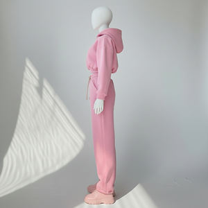 ชุดเซ็ตสองชิ้นแบบเต็มตัว ขายส่ง ชุดวอร์มลำลองมีฮู้ด แขนยาว สำหรับผู้หญิงไซส์ใหญ่ ผ้าฝ้าย 100% ชุดเซ็ตเสื้อผ้าสำหรับฤดูหนาว - Product Image 3