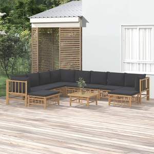 Set Lounge da Giardino 100% Poliestere in Bambù Naturale e Grigio Scuro - Product Image 1