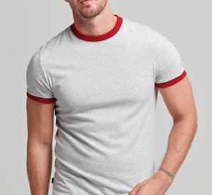 Camiseta de Algodón Gris para Hombre, Corte Regular, Manga Corta, Cuello Redondo, Estilo Casual, Jersey Sólido con Ribete en Contraste, Transpirable y de Secado Rápido - Product Image 1