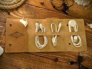 <b>Soft</b> Touch Leather Cable Organizer Flexible Cord Holder Earphone <b>Wire</b> Management Travel Tech Pouch Wholesale B2B LCO-0066 - Product Image 5