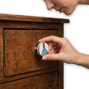 Bouton de tiroir rond en céramique, design industriel, blanc, bleu, bord doré, installation facile, pour armoire, meuble, maison, bureau - Product Image 2