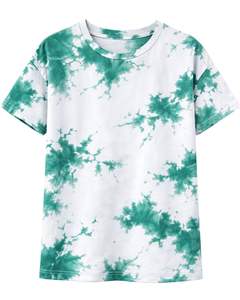Camiseta personalizada con efecto tie-dye verde y blanco para hombre, de algodón, estilo casual, streetwear, cuello redondo, manga corta, a la moda, para verano. - Product Image 1