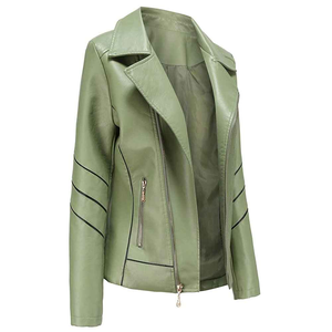 Chaqueta de Motociclista de Cuero PU Verde para Mujer, con Cuello Plegable y Cierre de Cremallera, Chaqueta de Cuero a la Moda - Product Image 4