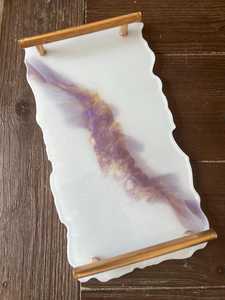 Purple and White Resin <b>Tray</b> with Gold Handles – Handmade Jewelry Display, <b>Vanity</b> <b>Tray</b>, Decorative Serving <b>Tray</b>, Glam Gift for He - Product Image 5