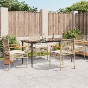 Set da pranzo da 5 pezzi in Poly Rattan Beige con cuscini Set da giardino - Product Image 1