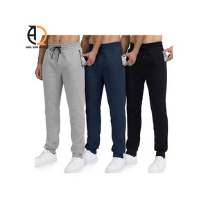 Pantalon de survêtement en coton gris foncé pour homme, taille élastique, décontracté, avec poches latérales, tissu tricoté respirant de poids moyen, idéal pour l'automne - Product Image 5