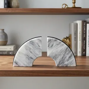 Marble Bookends Geometric Shape Minimalist Design Stone Page <b>Holders</b> for Home Office Decor 2pcs - Product Image 3