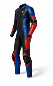 Color Block One-Piece Leather Motorcycle <b>Suit</b> | Black Blue <b>Red</b> | OEM ODM Manufacturer | Premium Design Quality | Racing Wear - Product Image 3