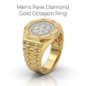 Anillo Premium de Oro Amarillo de 18k con Eslabones Octagonales, Diseño Pavé con Tornillos y Racimo de Diamantes Naturales, Joyería Hip Hop para Hombre, Regalo de Navidad - Product Image 1