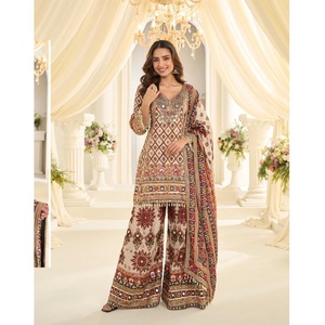 แคตตาล็อกออกแบบใหม่ล่าสุดผ้าเครปธรรมชาติด้านบนด้านล่างเป็นผ้าไหมที่มี dupatta โดยผู้ส่งออก - Product Image 1