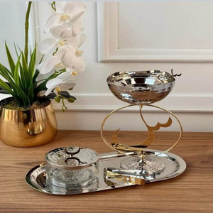Juego de quemador de incienso árabe de latón con tapa y bandeja a juego para aromaterapia, quemador de Bakhoor decorativo para el hogar, uso durante todas las estaciones. - Product Image 1