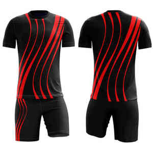 ชุดเสื้อฟุตบอลผู้ชายพรีเมียมปี 2026 สีดำแดงลายทาง แขนสั้น คอกลม ระบายเหงื่อได้ดี เหมาะสำหรับทุกฤดูกาล - Product Image 1