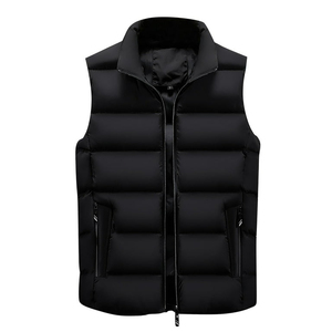 New <b>Black</b> Canvas Casual <b>Men's</b> Puffer <b>Vest</b> Comfortable Breathable Windproof Winter Custom OEM Service Polyester - Product Image 2
