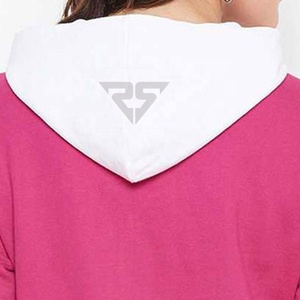Venta caliente rosa y blanco multicolor pulóver señoras sudaderas con capucha moda personalizada desgaste Color algodón polar mujeres sudaderas con capucha - Product Image 6