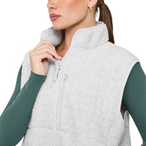 Light <b>Grey</b> Women Fleece <b>Vest</b> Custom Logo Full Zip Sleeveless High Collar Warm Casual Outdoor Sportswear Wholesale OEM Apparel - Product Image 3