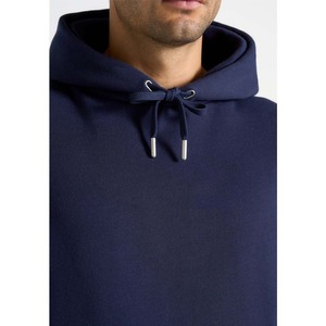 Customized <b>Men's</b> <b>Navy</b> Blue Hooded Sweatshirt Regular Fit <b>Fleece</b> Solid Color Casual Pullover with Kangaroo Pocket Winter Wear - Product Image 3