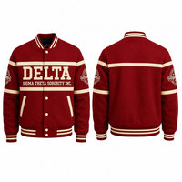 Veste universitaire Crimson avec lettres grecques brodées, style sororité 1913, style preppy, fermeture boutonnée, col montant, motif dessin animé