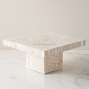Support à gâteau de luxe en incrustation de nacre fait à la main carré Dessert présentoir piédestal décoratif en marbre vaisselle de service - Product Image 1