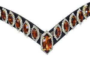 Frontlet de Cheval en Cuir Premium avec Cristaux Ambrés de Luxe, Accessoire de Bridon Anglais Orné de Strass, Confortable et Durable - Product Image 5