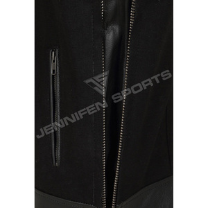 Gilet de motard pour homme en cuir de vachette et toile noir, style club de motards, respirant, vintage, fermeture à boutons recouverts, poches - Product Image 4