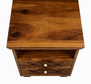 Hand-Carved Geometric 2-Drawer <b>Table</b> | Factory Direct Solid Wood Carved <b>Bedside</b> Nightstand | OEM ODM Jodhpur India - Product Image 5
