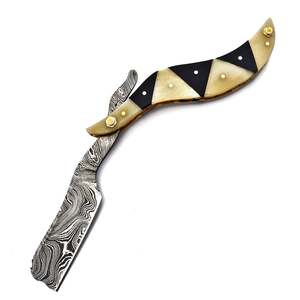 Navaja de afeitar recta plegable de acero de Damasco hecha a mano con mango de hueso, herramienta personalizada para aseo al aire libre y de viaje, cuchillo de bolsillo para barbero, 3 años de garantía - Product Image 5