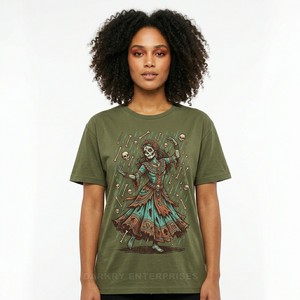 Camiseta de Arte de Tatuajes Tradicionales para Mujer, Diseño de Calavera y Rosas, Estilo Retro Rockabilly, Camiseta de Algodón, Fabricante al por Mayor - Product Image 5