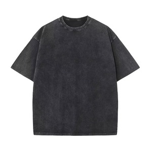 T-shirt en coton noir délavé à l'acide, vintage, oversize, pour homme, manches courtes, col rond, logo personnalisé, streetwear - Product Image 1