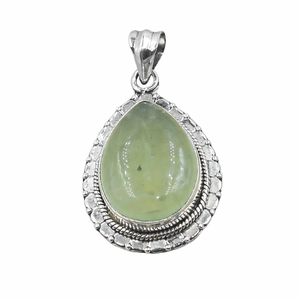 Colgante de Plata con Gema de Prehnita Natural, Hecho a Mano, Cabujón en Forma de Lágrima, Joyería de Cristal Curativo, Colgante de Diseño Vintage Unisex - Product Image 1