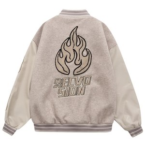 <b>Men's</b> <b>Black</b> Varsity <b>Jacket</b> PU Material Embroidered Letter Logo Turn-down Collar Regular Fit Autumn Casual Style - Product Image 3
