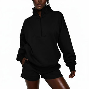 Conjunto Deportivo Oversize para Mujer, Sudadera con Capucha y Pantalones Cortos de Felpa, Ropa Casual para Estar en Casa, con Logotipo Personalizado, OEM/ODM - Product Image 1