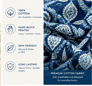 Parure de lit en coton imprimé à la main, motif floral Paisley bleu indigo avec housses de coussin, ensemble de literie indien bohème - Product Image 2