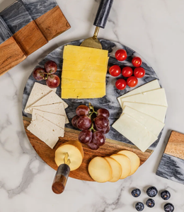 Wholesale Round Black Marble and Wood <b>Lazy</b> <b>susan</b>, Luxury Mixed Material Cheese Board and Serving Platter - Product Image 5