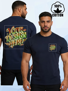 Custom Men's 100% Cotton Short Sleeve T-Shirt With Front And <b>Back</b> Print Design Regular Fit O-Neck Casual Jersey Knitted Style - Product Image 1