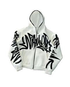 Sudadera con capucha de felpa francesa de peso pesado para hombre personalizada con cremallera Boxy Fit Rhinestone 3D Puff Print Sunfaded Acid Wash sudadera - Product Image 3